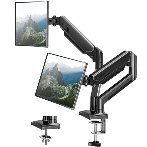 Dual Monitor Arm Desk Mount Fits 13 to 32 inch Computer Screens, Holds 4.4 to 22lbs Display VESA Mount, Adjustable Double Monitor Stand with Clamp/Grommet Base, 75/100mm Bracket, Black, Freelift