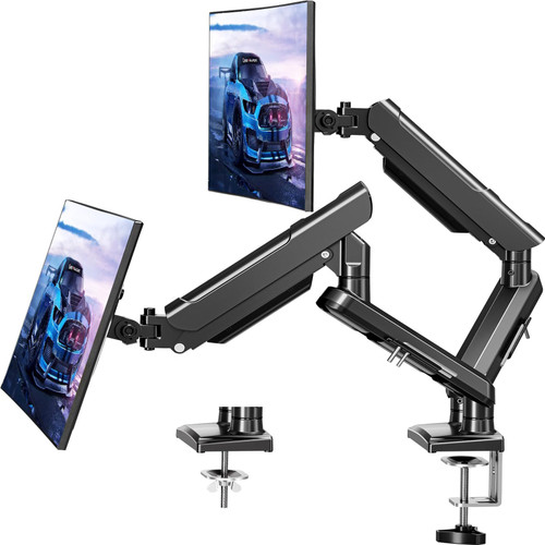 Dual Monitor Desk Mount, 13-32 inch Adjustable Full Motion Monitor Arm, Computer Display Stand Holder with Clamp and Grommet Base, Fits 4.4 to 22lbs Screens, VESA Mount Bracket, Black, Freelift Pro