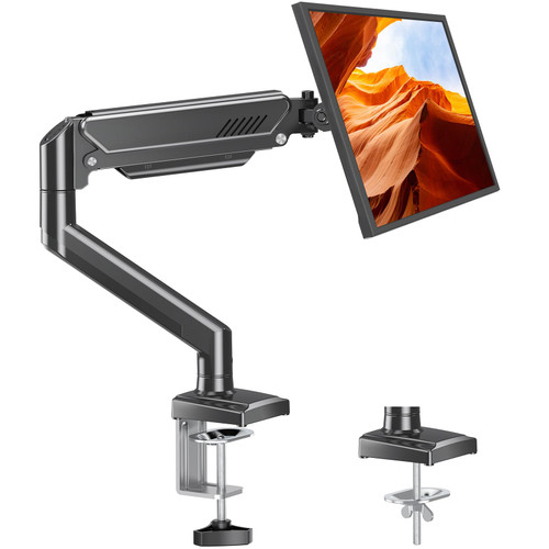 Single Monitor Arm Desk Mount Fits 13 to 32 inch Computer Screens, Holds 4.4 to 22lbs Display VESA Mount, Adjustable Monitor Stand with Clamp/Grommet Mounting Base, 75/100mm Bracket, Black, Freelift