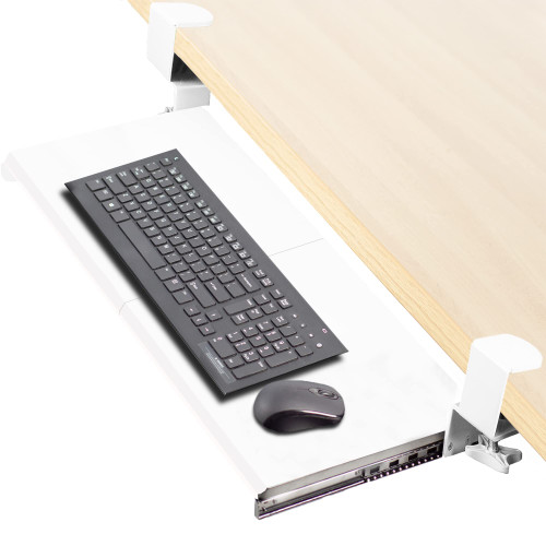 Large Clamp-on Computer Keyboard and Mouse Under Desk Slider Tray, 27 x 11 inch Pull Out Platform Drawer, White, MOUNT-KB05W