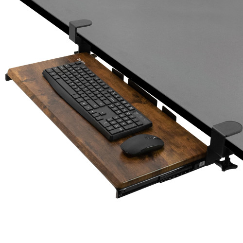 Large Clamp-on Computer Keyboard and Mouse Under Desk Slider Tray, 27 x 11 inch Pull Out Platform Drawer, Rustic Vintage Brown, MOUNT-KB05N