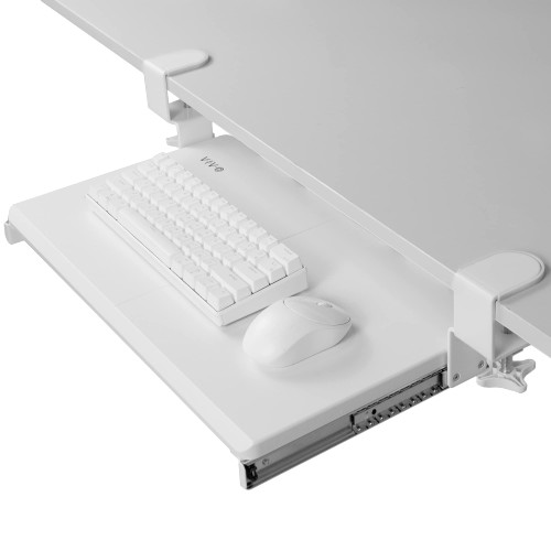 Small Keyboard Tray, Under Desk Pull Out with Extra Sturdy C Clamp Mount System, 20 (26 Including Clamps) x 11 inch Slide-Out Computer Platform Drawer, White, MOUNT-KB05ES-W