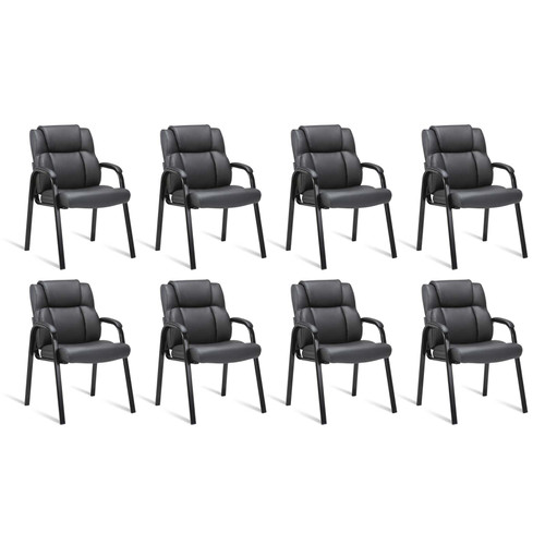 Leather Guest Chair with Padded Arm Rest for Reception Meeting Conference and Waiting Room Side Office Home Black 8 Pack