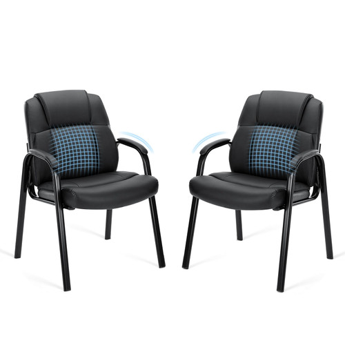 Waiting Room Office Guest Chairs Set of 2, PU Leather Big and Tall No Wheels Executive Office Chair with Padded Arms for Reception Conference Room Lobby