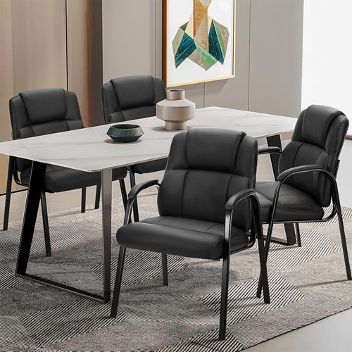 Waiting Room Chairs Set of 4, PU Leather Big and Tall No Wheels Executive Office Chair with Padded Arms for Reception Conference Room Lobby