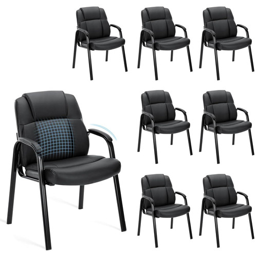 Waiting Room Office Guest Chairs Set of 8, PU Leather Big and Tall No Wheels Executive Office Chair with Padded Arms for Reception Conference Room Lobby