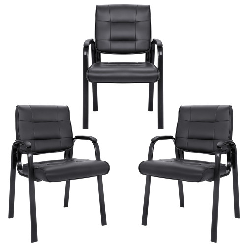 Office Guest Chair Bonded Leather Executive Side Chair Reception Chair W/Solid Metal Frame Home Office Furniture Set of 3