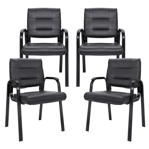 Office Guest Chair Bonded Leather Executive Side Chair Reception Chair with Solid Metal Frame Home Office Furniture, Set of 4, Black