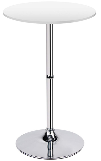 Round Bar Table  Adjustable (41 INCHES Height), Pub Table with Silver Leg and Base (White)