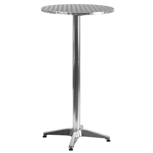 23.25" Round Aluminum Indoor/Outdoor Bar Height Table with Flip-Up Top, Heavy-Duty Aluminum Flip-Up Top Cocktail Table, Silver