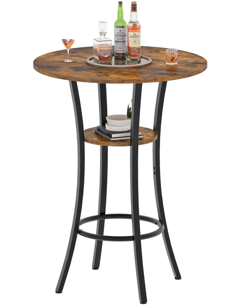 Round Bar Table, 2-Tier High Top & Counter Height Dining Table, for Bistro, Pub, Kitchen, Living Room, Rustic Brown and Black TBT03BF