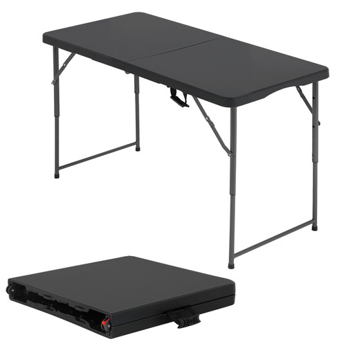4 FT Picnic Table Folding Table Camping Plastic Table Fold Up Table Lock for Party Event, Black