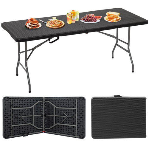 Outdoor Folding Camping Table Plastic Table Portable Square Height Dining Table Perfect for Picnics,Parties,Party and Camping,Black Ratten