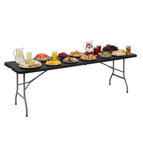 8 FT Picnic Table Plastic Camping Table Portable Square Height Folding Table Perfect for Picnics, Parties, Party and Camping, Black