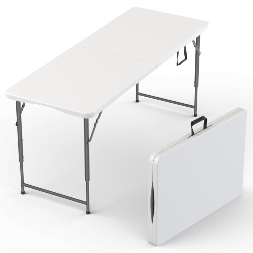 5.5 Feet ADJUSTABLE Foldable Table with Built in Handle & Steel Legs | 5.5FT Heavy Duty Folding Portable | Perfect for Party, Dining, Wedding, Events, Picnic Indoor, Outdoor, Camping, Utility, Folding