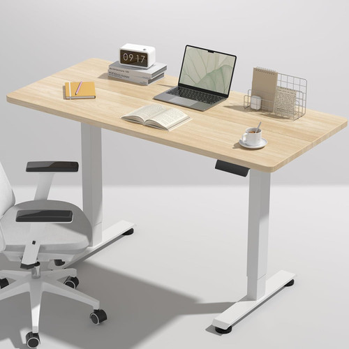 47.2 Inch Electric Standing Desk, Height Adjustable Sit Stand Up, Wood Desktop, Work Home Office Computer PC Desks, Gaming Writing Study Bedroom Rising Table, Nature