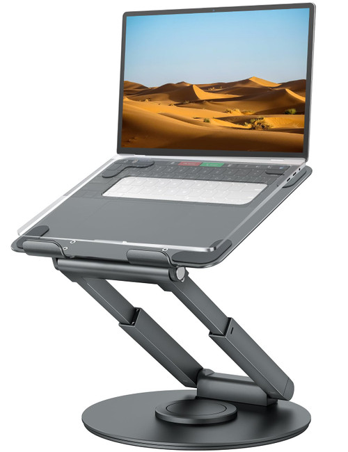 Telescopic Laptop Stand for Desk with 360° Swivel Base, Sit to Stand, Height Adjustable, Portable Riser Holder for Good Posture, Compatible with MacBook Pro, All Laptops 10-17"-Gray