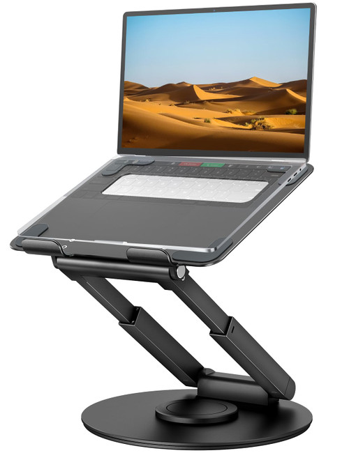 Telescopic Laptop Stand for Desk with 360° Swivel Base, Sit to Stand, Height Adjustable, Portable Riser Holder for Good Posture, Compatible with MacBook Pro, All Laptops 10-17" - Black