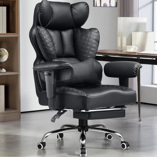 Big and Tall Office Chair 400lbs Heavy Duty Office Chair with Foot Rest & Ergonomic Pocket Spring Lumbar Support, High Back 3D Saddle Shaped Cushion for Back Pain Relief, Matte-Black