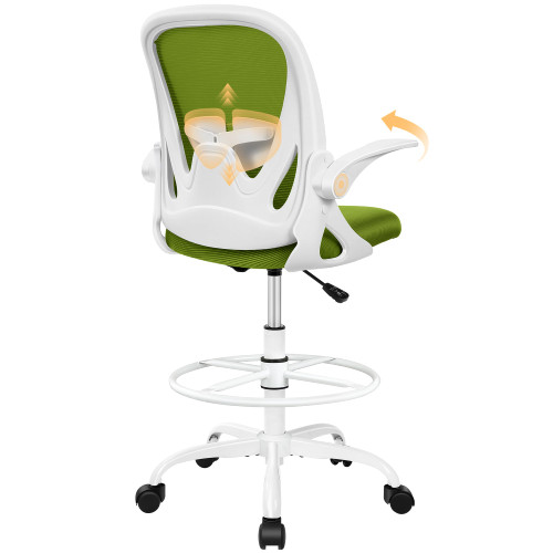 Drafting Office Chair with Flip-up Armrests Executive Ergonomic Computer Standing Desk Chair with Lumbar Support and Adjustable Footrest Ring (AvocadoGreen)