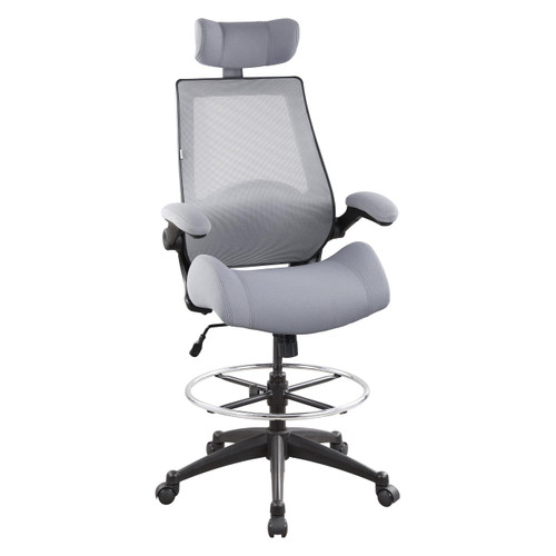 Office Drafting Chair Flip up Armrests Lumbar Support Adjustable Big Footrest Ring (Grey)