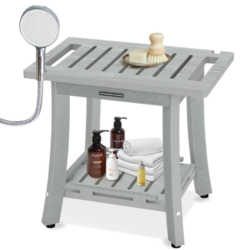 HDPS Shower Benches for Inside Shower to Sit on, Waterproof Shower Stool for Shaving Legs, Heavy Duty 400LBS Shower Seat with Storage Shelf, Shower Chair for Bathroom/Indoor/Outdoor Use