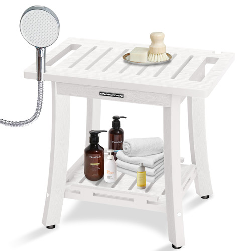HDPS Shower Benches for Inside Shower to Sit on, Waterproof Shower Stool for Shaving Legs, 400LBS Shower Seat with Storage Shelf, Shower Chair for Inside Shower