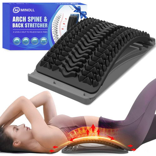 Back Stretcher for Lower Back Pain Relief, Multiple Level Adjustable Arch Lumbar Back Cracker Board, Back Cracking Device, Back Massager for Scoliosis, Spine Decompression Support