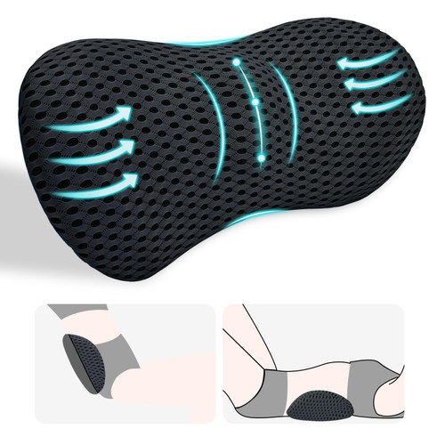 Lumbar Support Pillow, Back Pillow for Low Back Pain Relief, Ergonomic Streamline Car Seat, Office Chair, Recliner and Bed (Black)