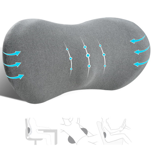 Lumbar Support Pillow, Memory Foam Lumbar Pillow for Lower Back Pain Relief, Back Support Pillow for Office Chair, Car Seat - Dark Gray