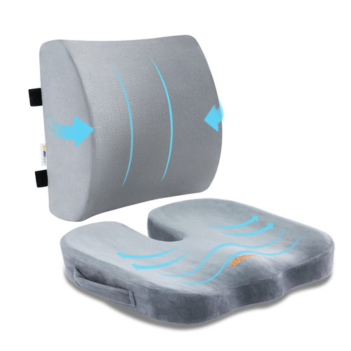 Lumbar Support Pillow and Office Chair Cushion, Memory Foam Car Seat Cushions Back Support Pillows, Reduce Pressure On Tailbone and Sciatic Nerve, Relieve Pain of Back and Lumbar(Grey)