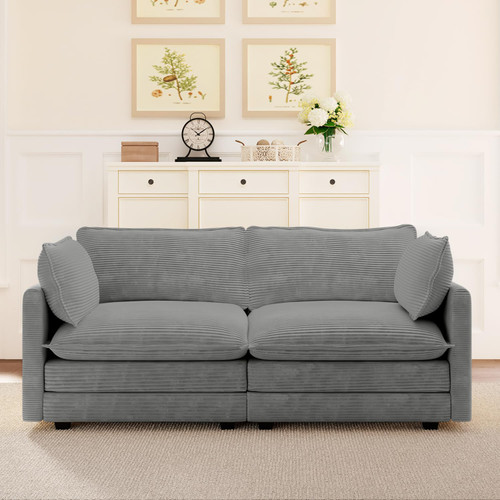 78'' Sectional 2 Seat Cloud Loveseat with 2 Throw Pillows, Modern Corduroy Love Seat, Convertible Cozy Sofa for Living Room, Bedroom and Office, Dark Grey
