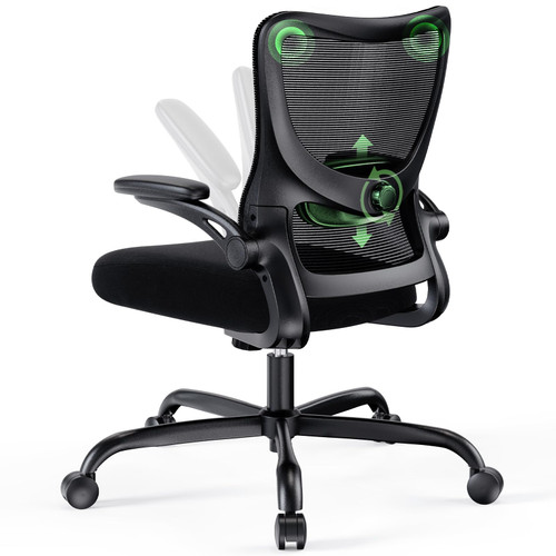 Ergonomic Office Chair with Adjustable Lumbar Support, 3-Way PU Armrests & Breathable Mesh for Home Office and Gaming