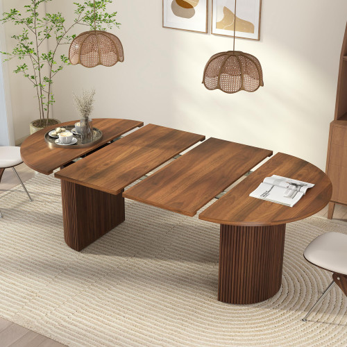 41 in-78 in Dining Room Table for 4-8, Round Expandable Kitchen Table with Fluted Base, Modern Farmhouse Oval Dinner Tables for Dining Room Kitchen Living Room (Walnut)