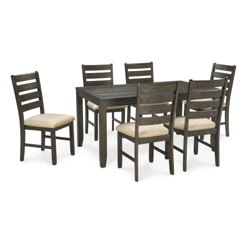 7-Piece Dining Room Table Set with 6 Upholstered Chairs - Brown Wood 20" Rectangular Table & Chair Set for Kitchen Dining Room