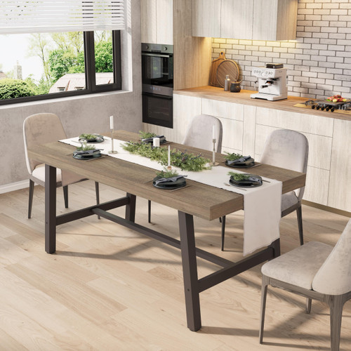 Industrial Dining Table for 4-6 People, 63" Long Kitchen Table with Sturdy Metal Frame, Rectangular Counter for Dinner, Kitchen, Dining Room (Rustic Pear, 63" Non-extendable)