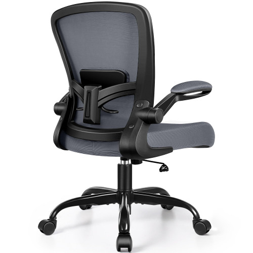 Office Chair, Ergonomic Desk Chair Breathable Mesh Chairs Adjustable High Back Lumbar Support Flip-up Armrests, Executive Rolling Swivel Comfy Computer Chairs Home Office Dark Gray