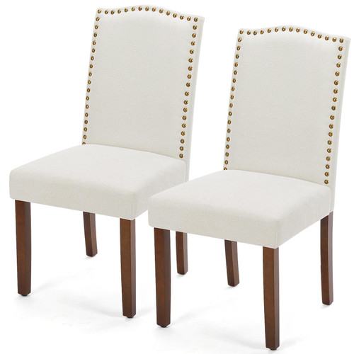 Dining Chairs Set of 2, Modern Kitchen Table Chairs with Wooden Legs and Padded Seat, Mid Century Upholstered Accent Chairs for Dining Room Kitchen Living Room Restaurant, Beige