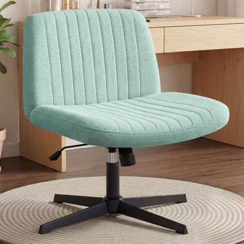 Criss Cross Chair No Wheel Wide Cross Legged Office Desk Vanity Chair Comfy Fabric Armless Adjustable Swivel for Home Computer Task (Mint No Wheel, Classic Fabric)
