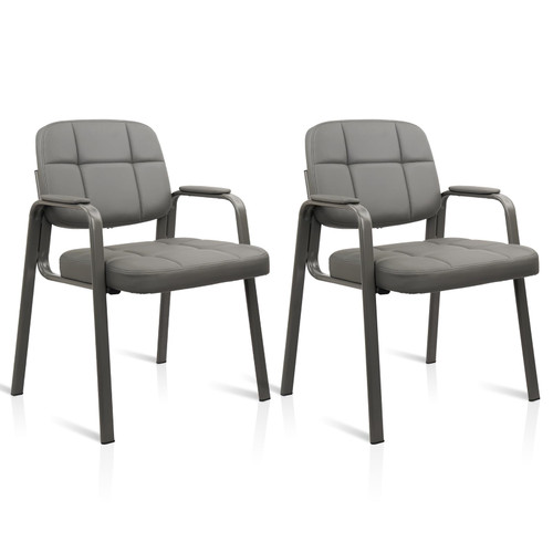 Waiting Room Guest Chair with Bonded Leather Padded Arm Rest for Office Reception and Conference Desk(Grey 2 Pack)