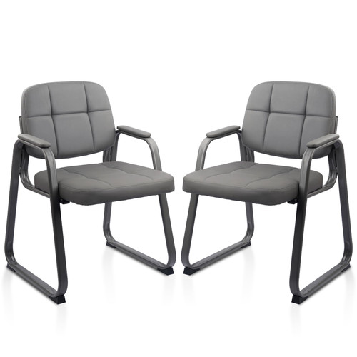 Waiting Room Guest Chair with Bonded Leather Padded Arm Rest for Office Reception and Conference Desk Black with Sled Base Grey 2 Pack