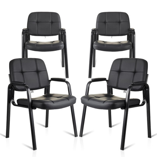 Waiting Room Guest Chair with Bonded Leather Padded Arm Rest for Office Reception and Conference Desk Black 4 Pack