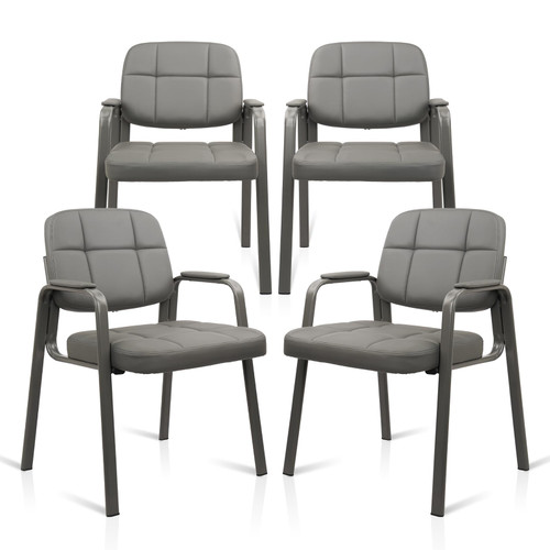 Waiting Room Guest Chair with Bonded Leather Padded Arm Rest for Office Reception and Conference Desk(Grey 4 Pack)