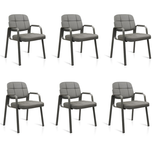 Waiting Room Guest Chair with Bonded Leather Padded Arm Rest for Office Reception and Conference Desk(Grey 6 Pack)
