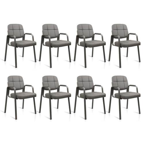 Waiting Room Guest Chair with Bonded Leather Padded Arm Rest for Office Reception and Conference Desk(Grey 8 Pack)