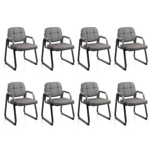 Waiting Room Guest Chair with Bonded Leather Padded Arm Rest for Office Reception and Conference Desk Black with Sled Base Grey 8 Pack