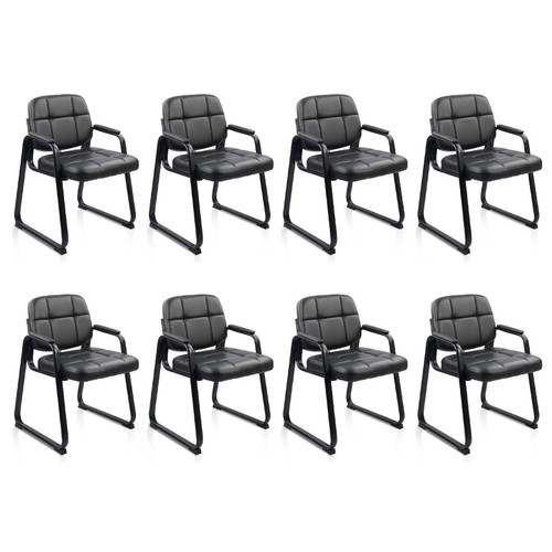 Waiting Room Guest Chair with Bonded Leather Padded Arm Rest for Office Reception and Conference Desk Black with Sled Base 8 Pack