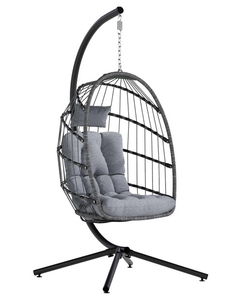 Egg Chair Outdoor with Stand, Indoor Wicker Hanging Egg Swing Chair with Cushion, 350lbs Capacity for Patio, Bedroom, Garden - Light Grey