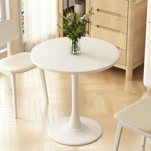 Round Dining Table 27.5" Circle Tulip Table with Wood Thickened Tabletop & Sturdy Metal Pedestal Mid Century Modern Leisure Bistro Kitchen Tables 4 People Small Places Living Room Cafe,White