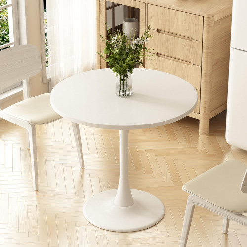 Round Dining Table 30" Circle Tulip Table with Wood Thickened Tabletop & Sturdy Metal Pedestal Mid Century Modern Leisure Bistro Kitchen Tables 4 People Small Places Living Room Cafe,White